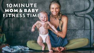 Postnatal Yoga Workout  10 Min Fun Post Pregnancy Fitness With BABY