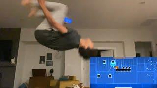 Geometry Dash But I Jump Over A Triple Spike Mid Backflip...