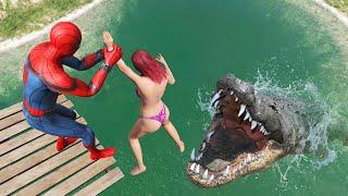 GTA 5 Water Ragdolls Spiderman vs Crocodile Fails & Funny Moments