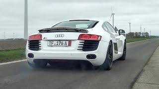 Audi R8 V8 with CAPRISTO Exhaust - PURE SOUND Powerslide LAUNCH CONTROL Fly-by in Tunnel etc