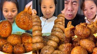 Spıcy Chinese food  SOSLU ÇİN YEMEKLERİ YEME Family Mukbang Sheep brain+head blood sausage 먹방