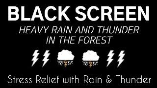 Stress Relief With Rain & Thunder - HEAVY RAIN AND THUNDER IN THE FOREST  BLACK SCREEN REST