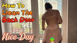 4k cleaning back door with pink transparent lingerie  try on haul 2024 #trending #transparency