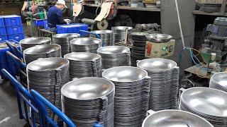 Stainless Steel Wok mass production process.  不鏽鋼炒鍋大量生產過程 - Taiwan Cookware Factory