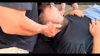 Deep neck massage. Brandon Raynor massaging Dave Taylor in London. Head face and jaw massage Part 8
