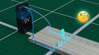 How does the electric current flow through an electrical circuit on a protoboard?