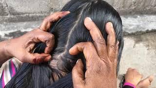 Routine Lightly Oiling for My Long Hair Care Nitpicking  Lice Picking & Simple Hairstyle By Mother