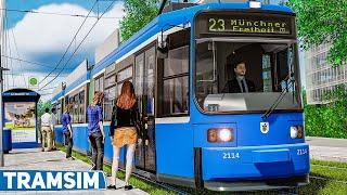 TRAMSIM MÜNCHEN Mit der MVG-Tram auf der Linie 23 Aufrüsten und abfahren  Straßenbahn Simulator