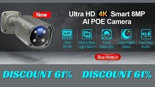 Techage 4K Security Camera System Ultra HD 8MP POE NVR Two-Way Audio Face Detect Color Night Vision