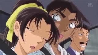 Ran and Kazuha accidentally sleeping on Conan and Heiji shoulder