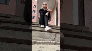 Blondie girl is smoking and lot of spitting aggressively POV distance spit