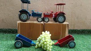 red and blue colour mini tractors loading grapes video Kiran Toys world