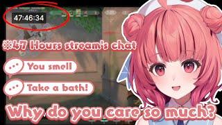 Chat kept telling Akarin to take a bath during the 48 hours stream VSPO ENG Sub - Yumeno Akari