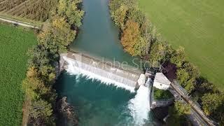 Aerial view of an Italian river on an autumn day