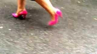 WALKING IN VINTAGE PINK STILETTOS