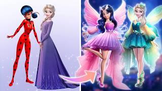  Elsa Frozen & Ladybug Miraculous Glow up Transformation into Fairy Princesses