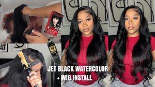 WATERCOLORING WIG JET BLACK WITHOUT STAINING LACE + HD LACE WIG INSTALL  Arabella Hair