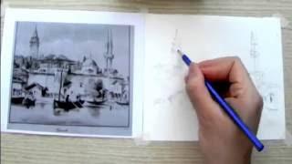 How to drawing Landscape -Sea Port Galata tower