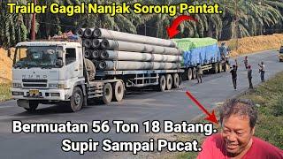 Truck Trailer Gagal Nanjak Sorong Pantat Trailer Fuso Di Tanjakan Bukit Kodok.Trailer muatan 56 Ton.