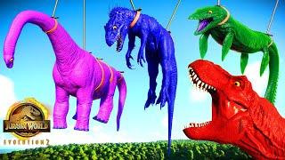 Brachiosaurus Color Pack vs Indominus Colors vs T-Rex  Dinosaurs Battle Jurassic World Evolution 2