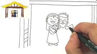 Drawing and painting Christ Child  Mary and Joseph  Painting Jesus crib Easy  Step by step