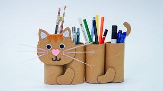 Make a pen holder from toilet paper core  Recycle