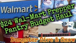 $24 Wal-Mart Prepper Pantry Budget HaulDumpster Dive Haul & It is snowing#prepperpantry #prep