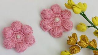 الوردة المنتفخه بغرزة الباف Crochet Puff Stitch Flowerتعليم الكروشية افكار مورى