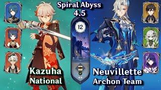 C0 Kazuha National & C0 Neuvillette Archon Team Spiral Abyss 4.5 - Floor 12 9 Star  Genshin Impact