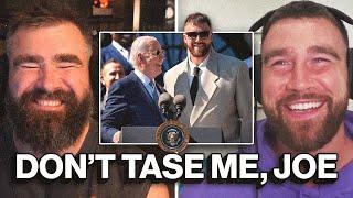 How close did Travis Kelce get to being tased at the White House?