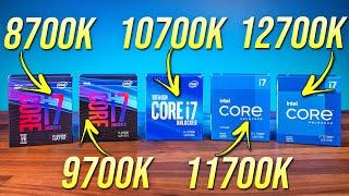 Comparing 5 Generations of Intel i7 Processors 12700K vs 11700K vs 10700K vs 9700K vs 8700K