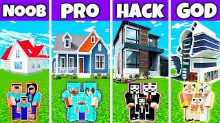 Minecraft Battle  Family Modern Beautiful Mansion Build Challenge - Noob Vs Pro Vs Hacker Vs God