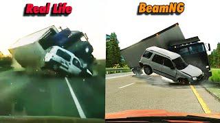 Real Life Crashes vs. BeamNG.Drive  Side-by-Side Comparison #3