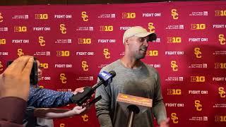 USC football media day - DC D’Anton Lynn secondary coach Doug Belk