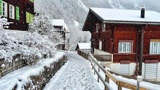 Wengen Switzerland 4K - Snowy walk in a beautiful Swiss village - Winter wonderland