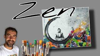 Démonstration peinture acrylique multicolore au couteau à peindre  peinture bouddha zen détente