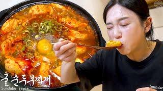 Real Mukbang Too hot Korean Soft-Tofu stew & Egg rice...