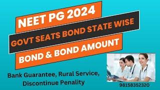 NEET PG 2024  What Are The State Wise Bond Amount Bond Service BG For Govt Seats#neetpg2024