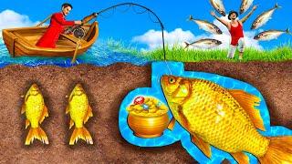 भूमिगत स्वर्ण मछली पकड़ने Underground Magical Giant Golden Fishing Hindi Kahaniya 3D Animated Story