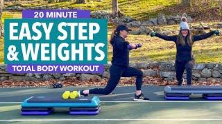 20 Minute Cardio & Dumbbell Total Body Workout. Easy Basic Step