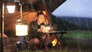 SOLO Camping in the Heavy RAIN  Sleep Relax and Eat in the Tent  Rain ASMR