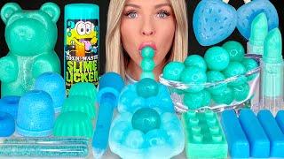 ASMR MUKBANG Teal Blue Dessert Edible Slime Blue Raspberry Drink Gummy Bear Strawberry Wax 먹방