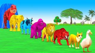 Paint Animals Duck Cat Tiger Lion Gorilla Cow Elephant Dinosaur Fountain Crossing Animal Game New