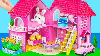 Build AMAZING Pink Bunny Dream House with 5 Room from Cardboard for Family ️ DIY Miniature House