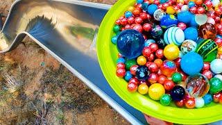1000 Marbles in a Super Slide Marble Run vs Water Balloons