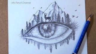 How to Draw Mountain Landscape Scenery Step by Step  Eye Pencil Drawing