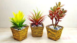 Jute flower vase diy  Home decor jute rope craft  Jute craft ideas easy