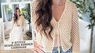 V-Stitch Summer Cardigan Crochet Pattern - Top-Down and Seamless