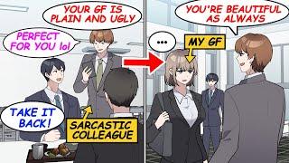 【Manga】A sarcastic colleague makes fun of my gf for being ugly. But the lady he hit on was my gf...