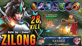SAVAGE + 28 Kills Zilong Beast Mode Insane Attack Speed Build - Build Top 1 Global Zilong  MLBB
